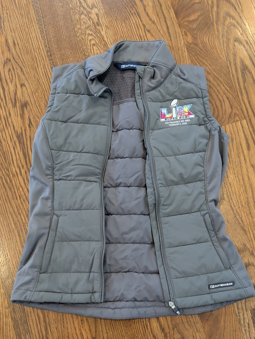Cutter & Buck Women's Gray Quilted Vest with Super Bowl LII Logo